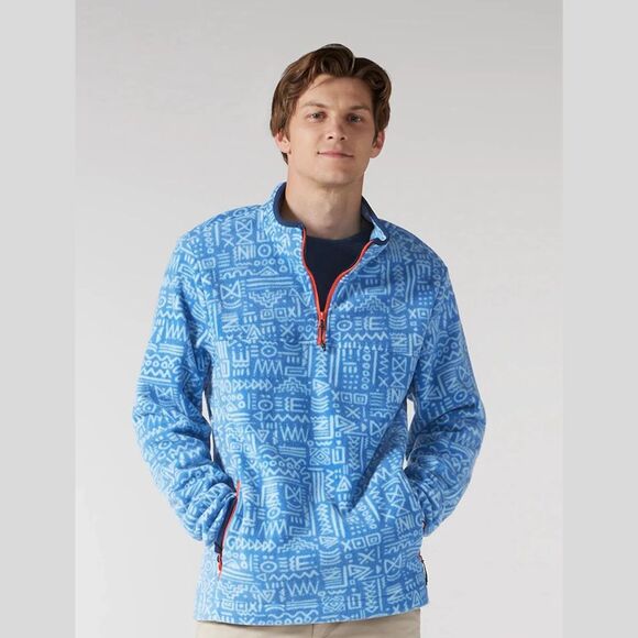Chubbies The Sketch Fleece Quarter Zip Pullover in Blue Geometric Print | Medium - Picture 2 of 7